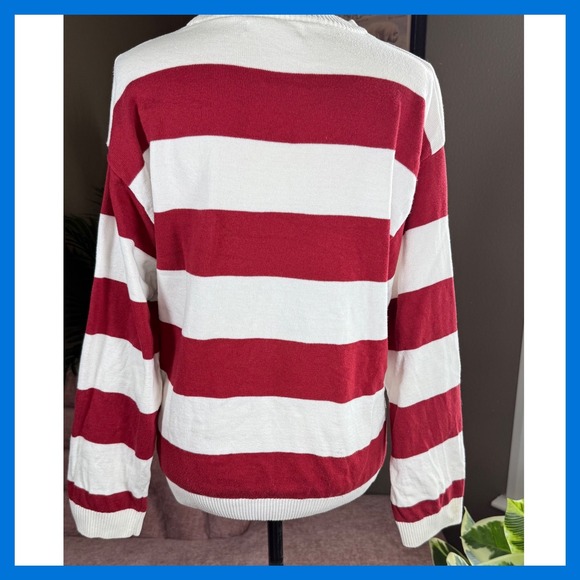 Zara Striped Knit Sweater Red White Number 7 Applique Preppy Collegiate Pullover - Picture 6 of 13